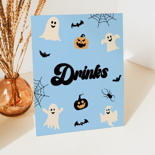 Blue Halloween Spooky Drinken Party Reclamebord Met Voetstuk