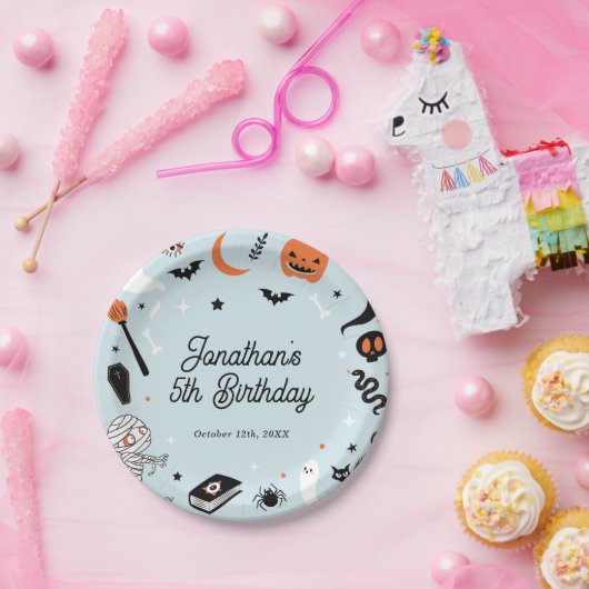 Blue Halloween Verjaardagsfeestje Jongen Papieren Bordje (Feest)
