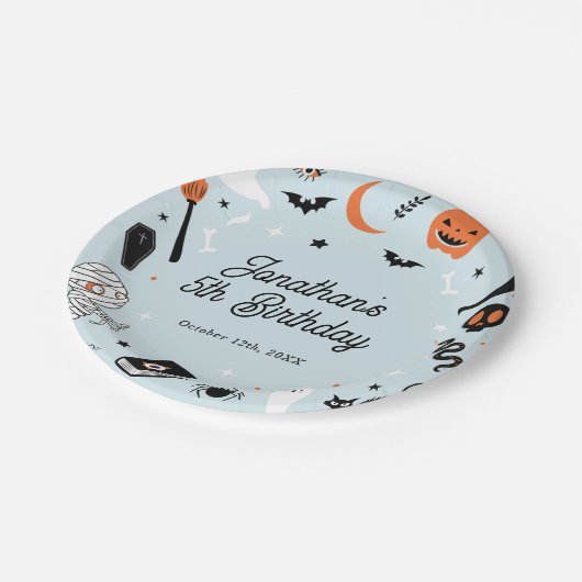 Blue Halloween Verjaardagsfeestje Jongen Papieren Bordje (Gekanteld)