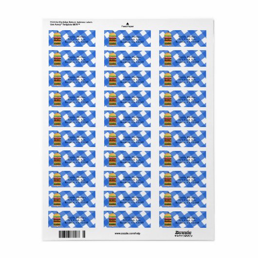 Blue Hamburger Summer Cookout Barbecue Etiket (Full Sheet)