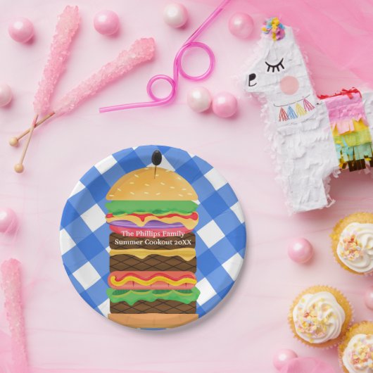 Blue Hamburger Summer Cookout Barbecue Party BBQ Papieren Bordje (Feest)
