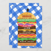 Blue Hamburger Summer Cookout Barbecue Uitnodiging (Voorkant / Achterkant)