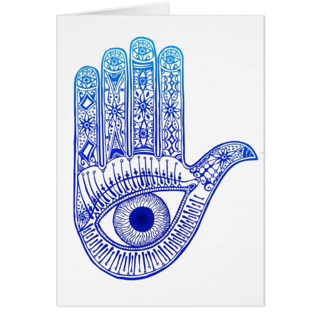 Blue Hamsa Hand / Evil Eye Defence / Hand of Mary (Voorkant)