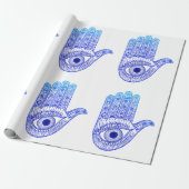 Blue Hamsa Hand / Evil Eye Defence / Hand of Mary Cadeaupapier (Uitgerold)