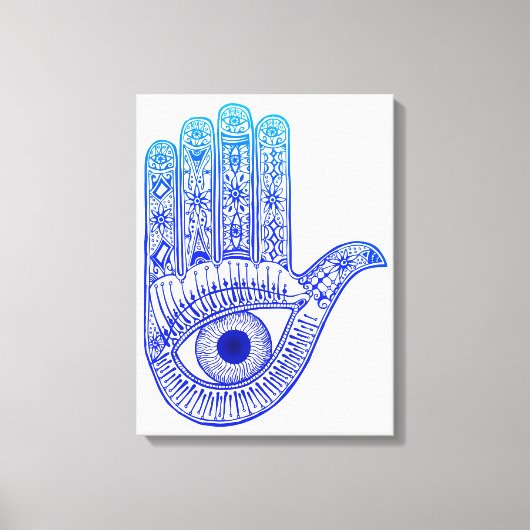 Blue Hamsa Hand / Evil Eye Defence / Hand of Mary Canvas Afdruk (Voorkant)