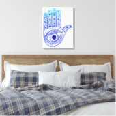 Blue Hamsa Hand / Evil Eye Defence / Hand of Mary Canvas Afdruk (Insitu (Slaapkamer))