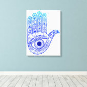 Blue Hamsa Hand / Evil Eye Defence / Hand of Mary Canvas Afdruk (Insitu (Houten vloer))
