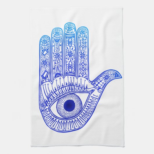 Blue Hamsa Hand / Evil Eye Defence / Hand of Mary Theedoek (Verticaal)