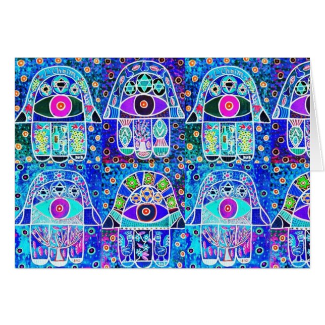 Blue Hamsa  Tapastry Judaica (Voorkant Horizontaal)