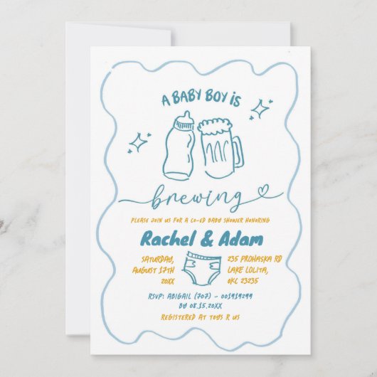 Blue Hand Drawn Baby is het brouwen van het Boy Ba Kaart (Voorkant)