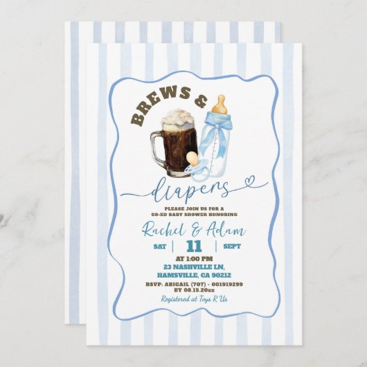 Blue Hand Drawn Baby is het brouwen van het Boy Ba Kaart (Voorkant / Achterkant)