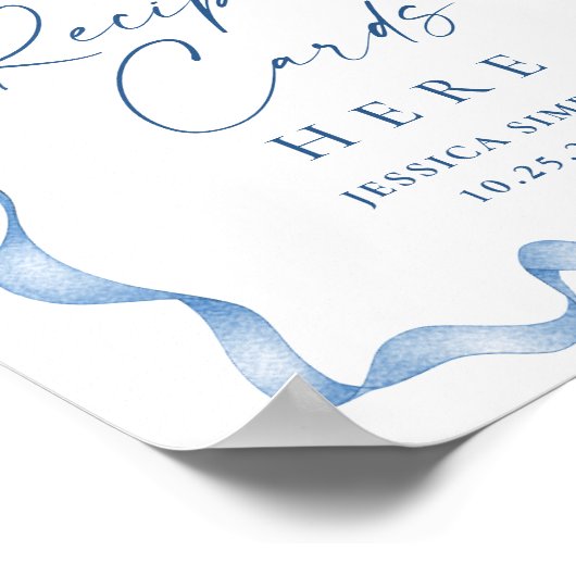Blue Hand Drawn Bow Bruids Recept Kaarten Poster (Hoek)