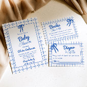 Blue Hand Drawn Bow Gingham Boy Baby shower Kaart