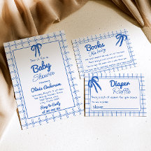 Blue Hand Drawn Bow Gingham Boy Baby shower