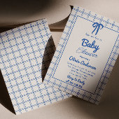 Blue Hand Drawn Bow Gingham Boy Baby shower Kaart