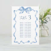 Blue Hand Drawn Bow Wedding Seating Chart Kaart (Staand voorkant)