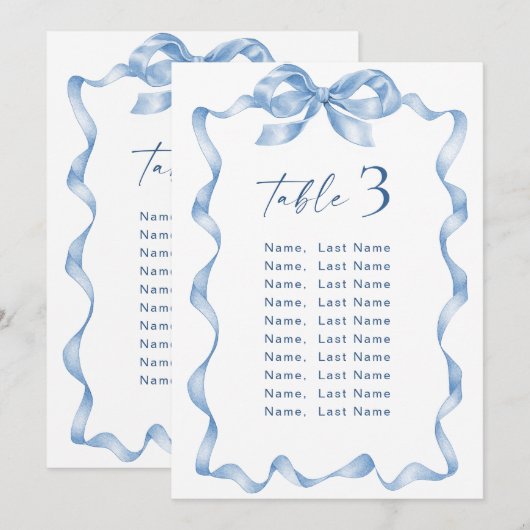 Blue Hand Drawn Bow Wedding Seating Chart Kaart (Voorkant / Achterkant)