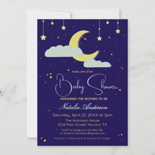 Blue Hand Drawn Celestial Star Moon Baby shower Kaart (Voorkant)
