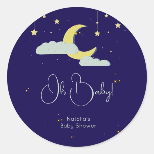 Blue Hand Drawn Celestial Star Moon Baby shower Ronde Sticker (Voorkant)