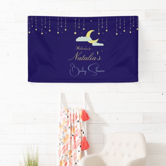 Blue Hand Drawn Celestial Star Moon Baby shower Spandoek (Insitu)