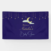 Blue Hand Drawn Celestial Star Moon Baby shower Spandoek (Horizontaal)