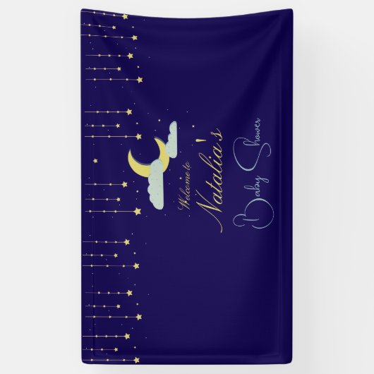 Blue Hand Drawn Celestial Star Moon Baby shower Spandoek (Verticaal)