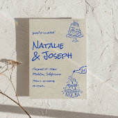 Blue Hand Drawn Champagne Tower Cake Photo Wedding Save The Date