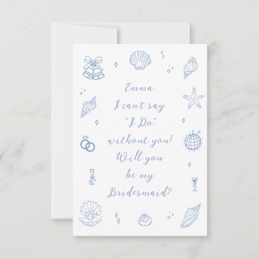 Blue Hand Drawn Coastal Bridesmaid Proposal Kaart (Voorkant)