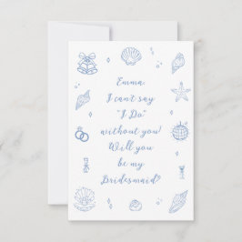 Blue Hand Drawn Coastal Bridesmaid Proposal Kaart