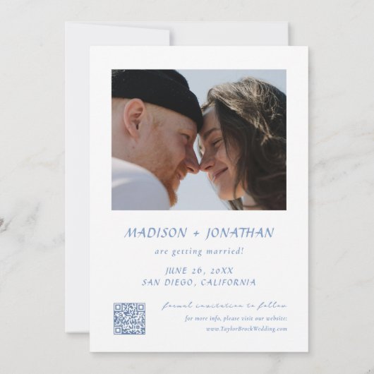 Blue Hand Drawn Coastal Wedding Save the Date Kaart (Achterkant)