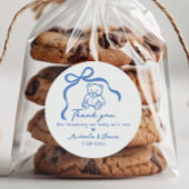 Blue Hand Drawn Doodle Bow & Teddy Boy Baby shower Ronde Sticker