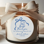 Blue Hand Drawn Doodle Bow & Teddy Boy Baby shower Ronde Sticker