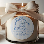 Blue Hand Drawn Doodle Bow & Teddy Boy Baby shower Ronde Sticker