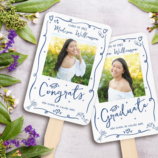 Blue Hand Drawn Doodle Graduation 2 Photo White Handwaaier