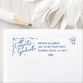 Blue Hand Drawn Doodle Graduation White Address Etiket (Insitu)