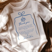 Blue Hand Drawn Doodle Ribbon Bow Boy Baby shower Bedankkaart