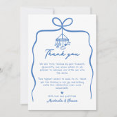 Blue Hand Drawn Doodle Ribbon Bow Boy Baby shower Bedankkaart (Voorkant)