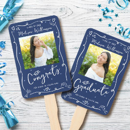 Blue Hand Drawn Doodle Style Graduation 2 Photo Handwaaier