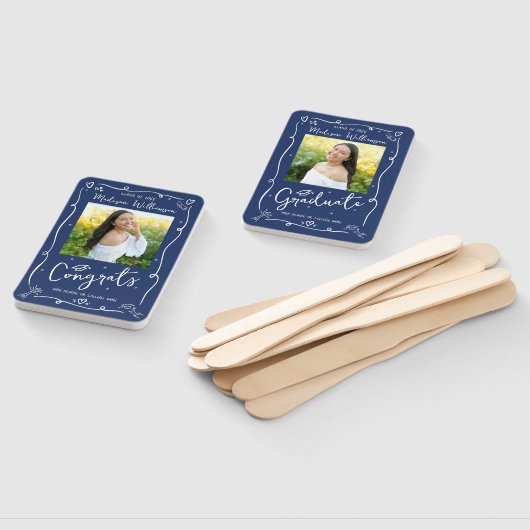 Blue Hand Drawn Doodle Style Graduation 2 Photo Handwaaier (Niet-gemonteerd)