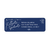 Blue Hand Drawn Doodle Style Graduation Address Etiket (Voorkant)