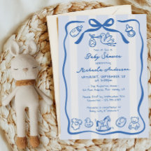 Blue Hand Drawn Doodle Whimsical Boy Baby shower