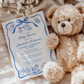 Blue Hand Drawn Doodle Whimsical Boy Baby shower Kaart