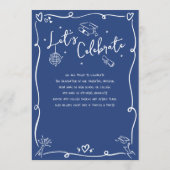 Blue Hand Drawn Doodles Graduate Photo White Retro Aankondiging (Achterkant)