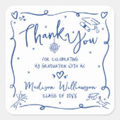 Blue Hand Drawn Doodles Graduation Thank You White Vierkante Sticker (Voorkant)