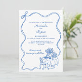 Blue Hand Drawn Doodles Non-Photo Wedding Kaart (Staand voorkant)