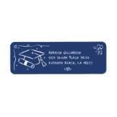 Blue Hand Drawn Doodles Style Graduate Cap Address Etiket (Voorkant)