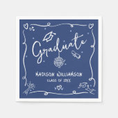 Blue Hand Drawn Doodles Style Graduation Fun Retro Servet (Voorkant)