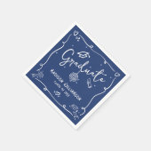 Blue Hand Drawn Doodles Style Graduation Fun Retro Servet (Hoek)