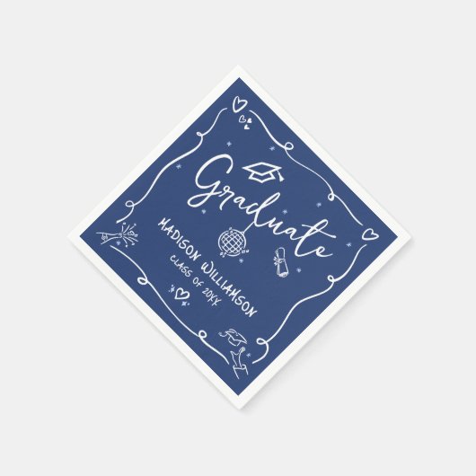 Blue Hand Drawn Doodles Style Graduation Fun Retro Servet (Hoek)