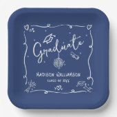 Blue Hand Drawn Doodles Style Graduation Quirky Papieren Bordje (Voorkant)